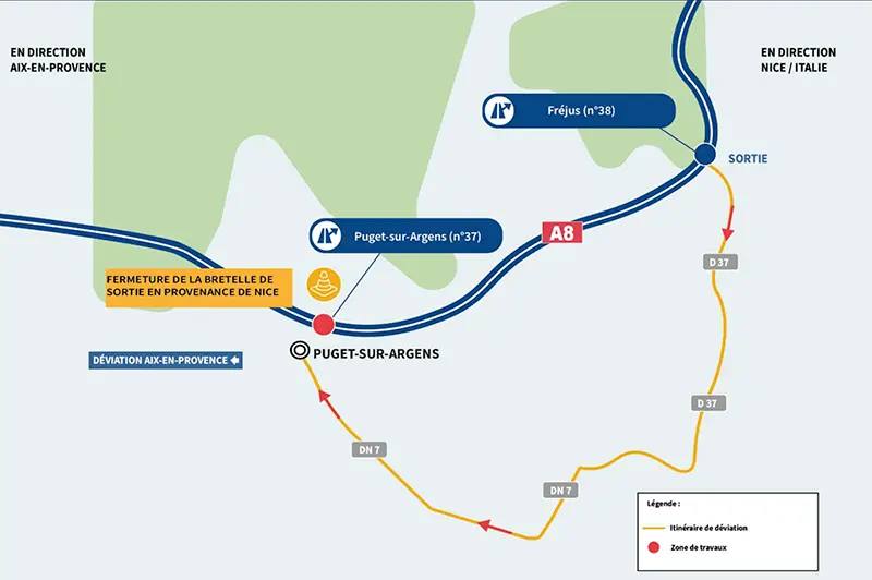 Plan des travaux sur l'Autoroute A8